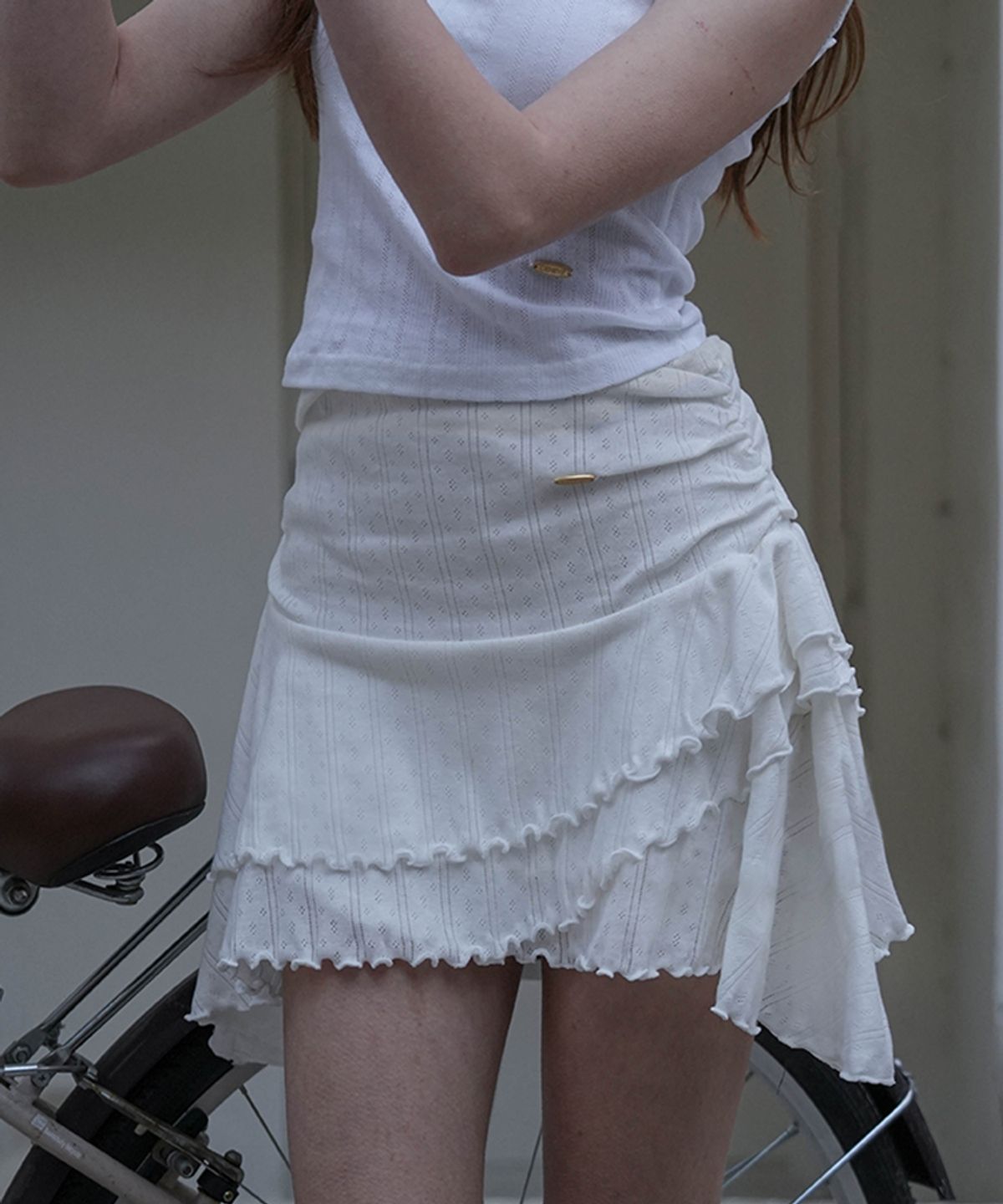 드헤베(DEHEVE) Shirring Wave Skirt [Ivory]