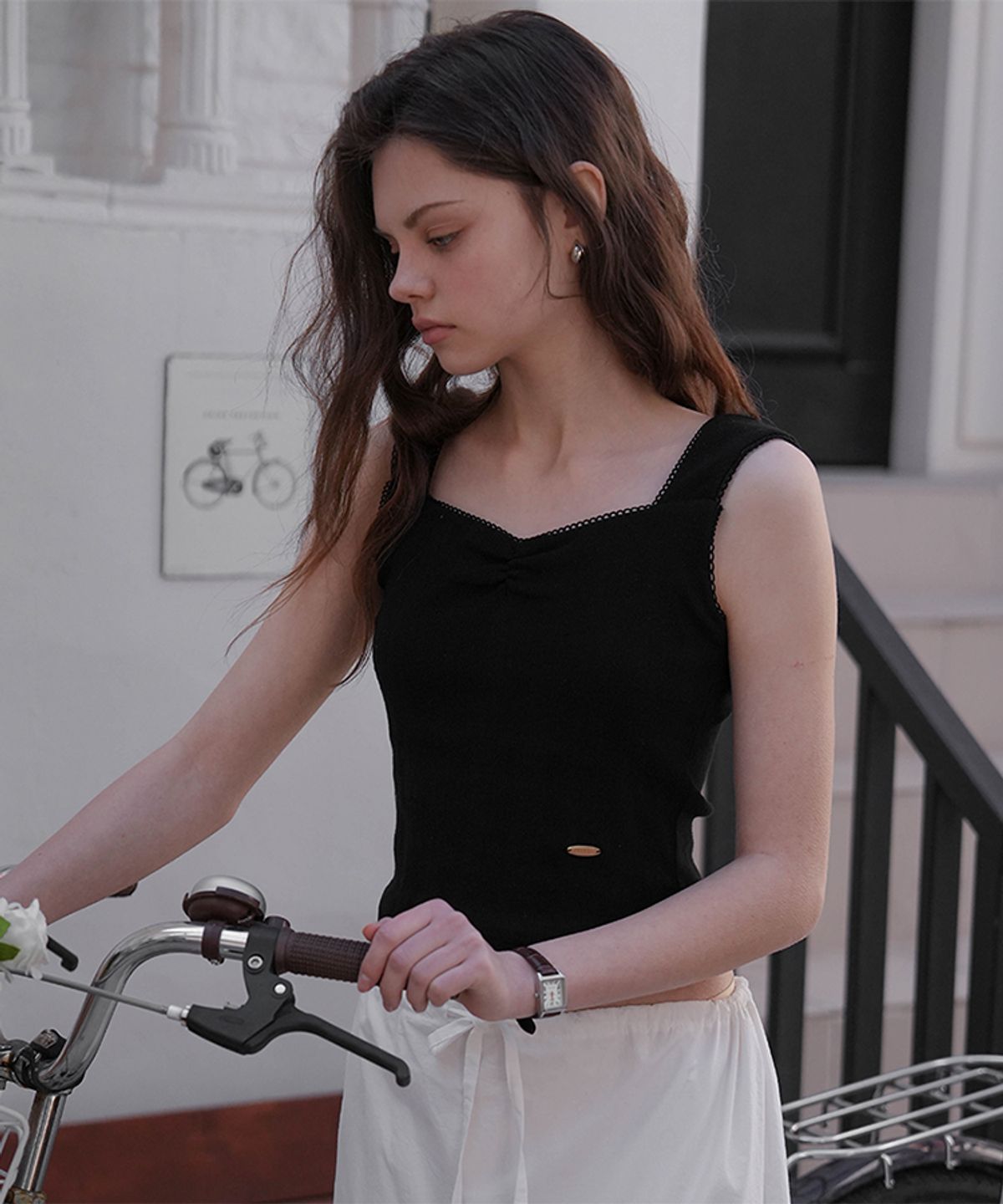 드헤베(DEHEVE) Shirring Lace Sleeveless [Black]
