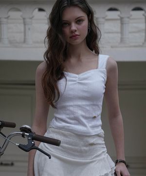 Shirring Lace Sleeveless [White]