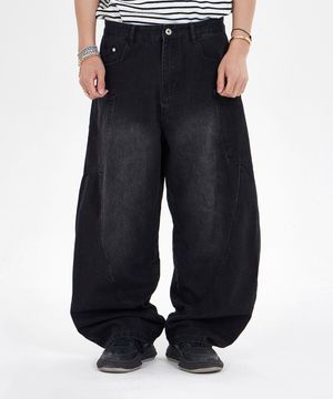 벌룬 와이드 데님 팬츠_블랙