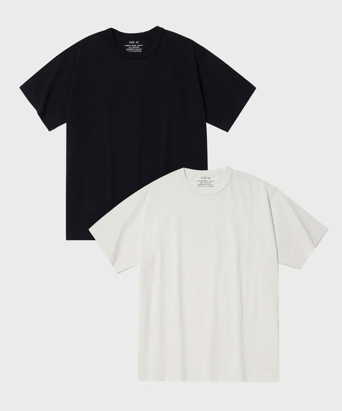 MUSINSA OUTSTANDING [2PACK] BASIC CREW NECK T-SHIRT_OFF WHITE/BLACK