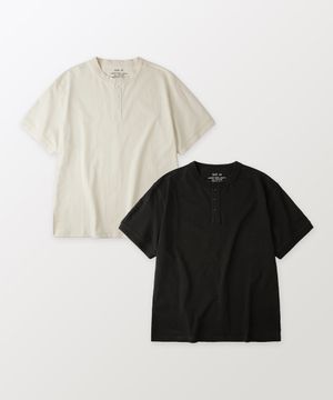 [2PACK] HENLEY NECK HALF SLEEVE TEE_OFF WHITE/BLACK