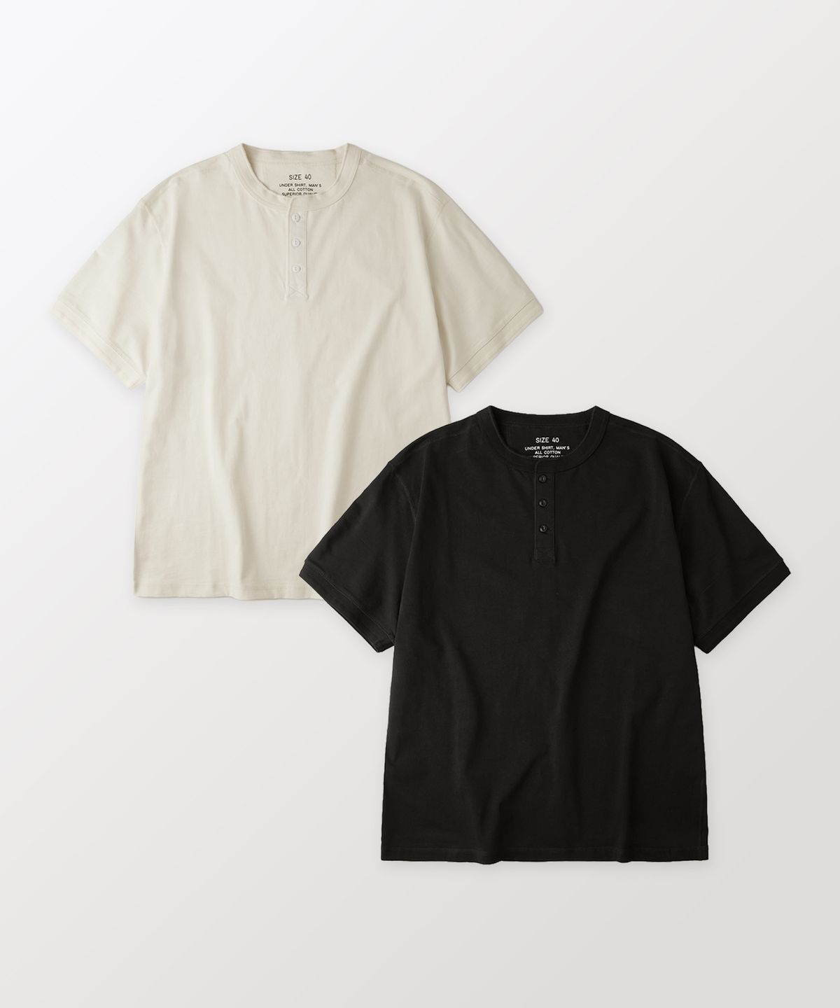 아웃스탠딩(OUTSTANDING) [2PACK] HENLEY NECK HALF SLEEVE TEE_OFF WHITE/BLACK