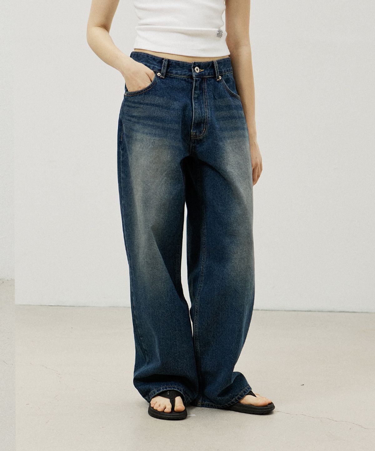 에드워드벌룬(EDWARD BALLOON) Real wide denim pants - Indigo Blue