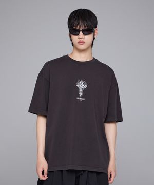 십자가 프린트 다잉 반팔 티셔츠