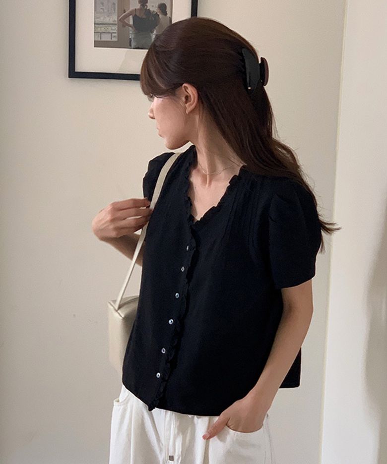[알로하 PICK] pintuck frill blouse-black