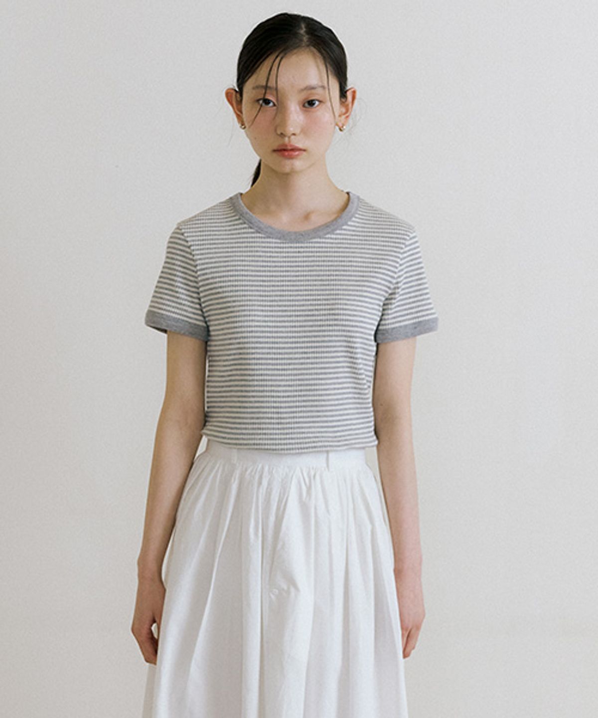 링서울(LINGSEOUL) stripe linger t-shirts-ivory/melange