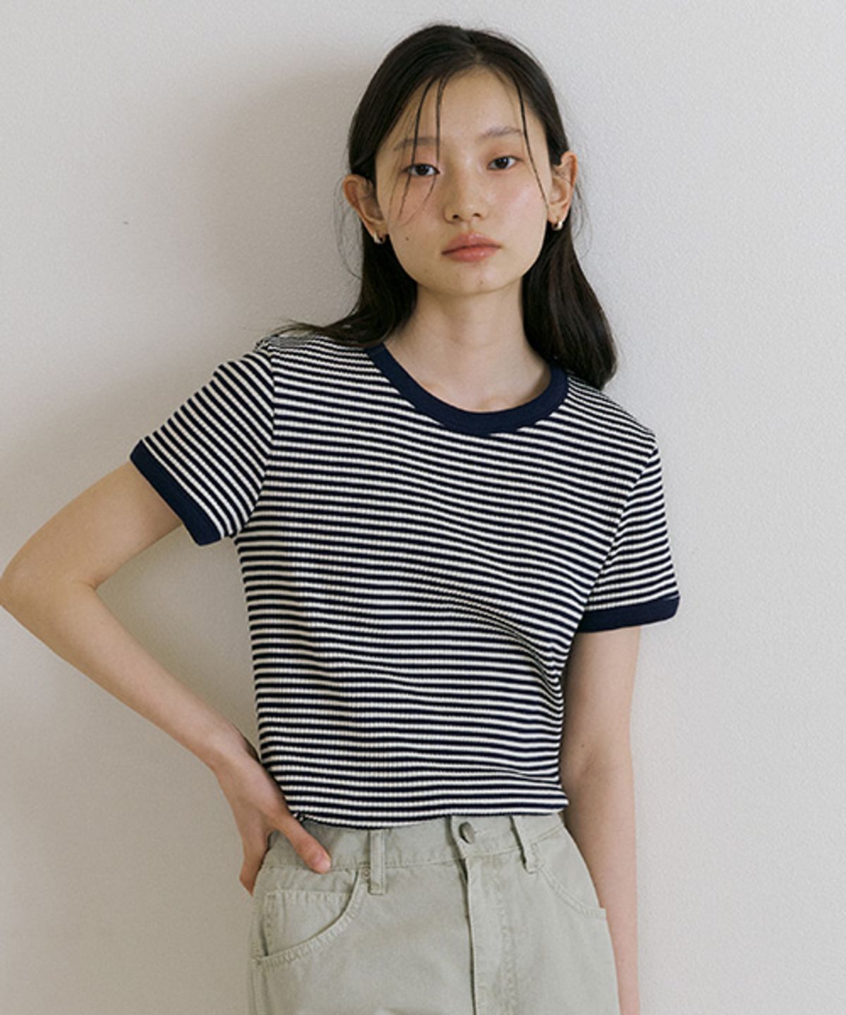 링서울(LINGSEOUL) stripe linger t-shirts-ivory/navy