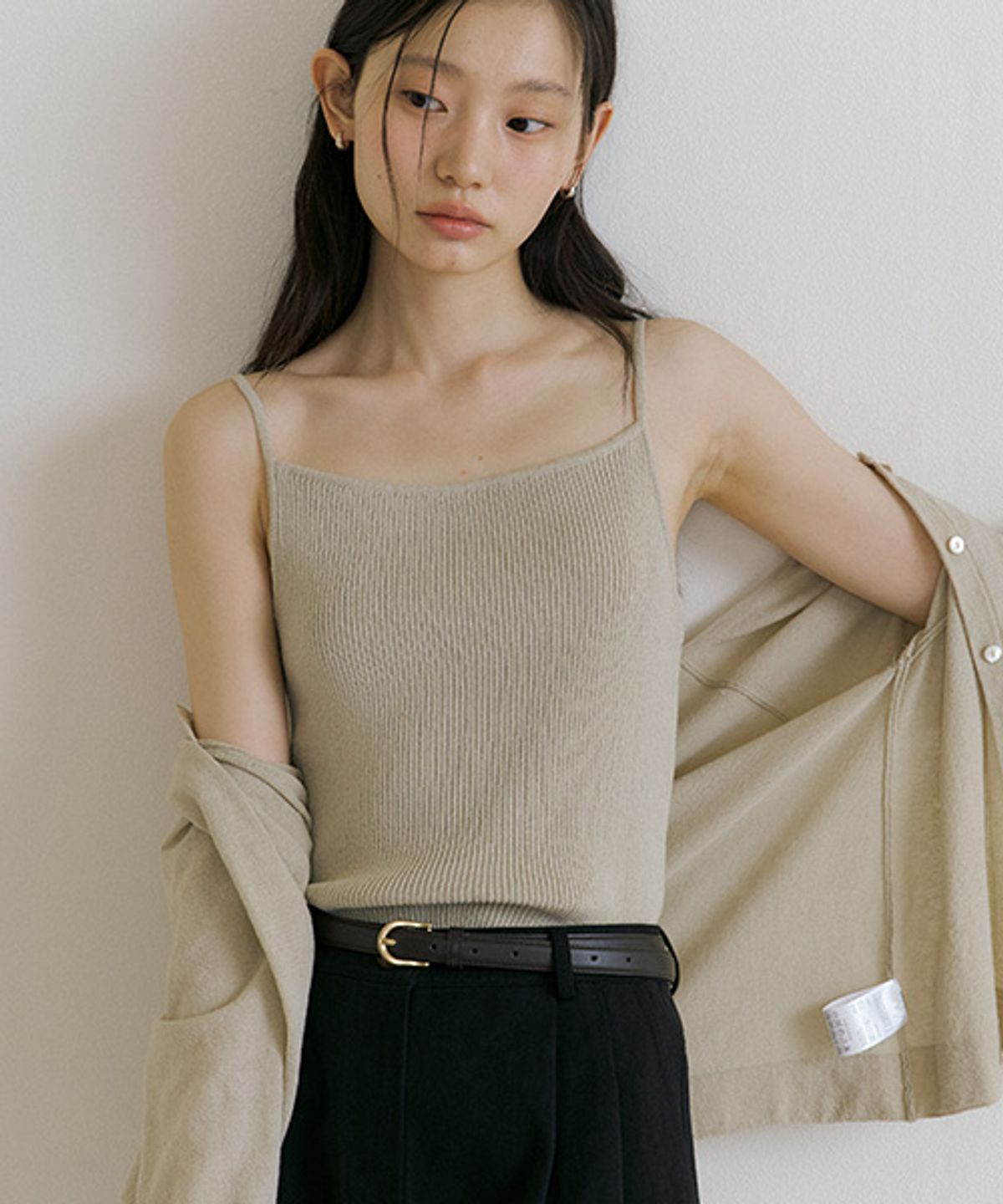 링서울(LINGSEOUL) cotton blended ribbed sleeveless top-beige