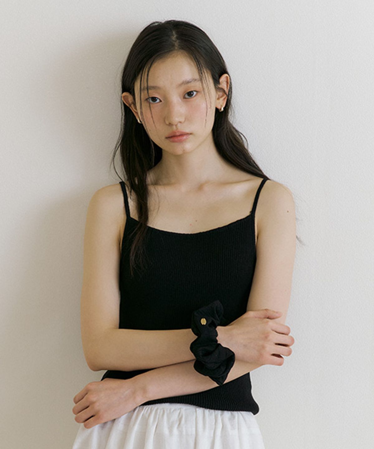링서울(LINGSEOUL) cotton blended ribbed sleeveless top-black