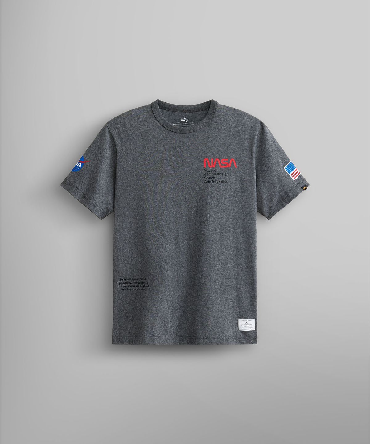 알파 인더스트리(ALPHA INDUSTRIES) 나사 웜 로고 GEN II 티 다크 차콜 헤더