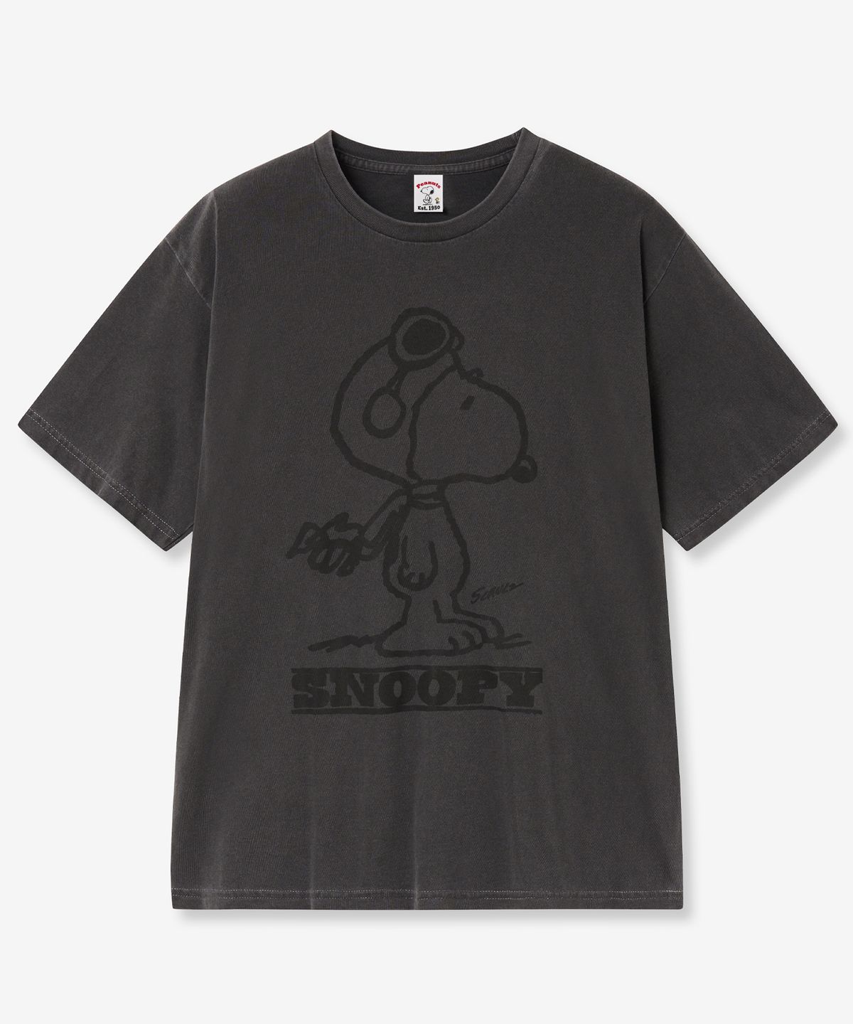 브이투(VTWO) 조종사 스누피 피그먼트 티셔츠 (CHARCOAL)