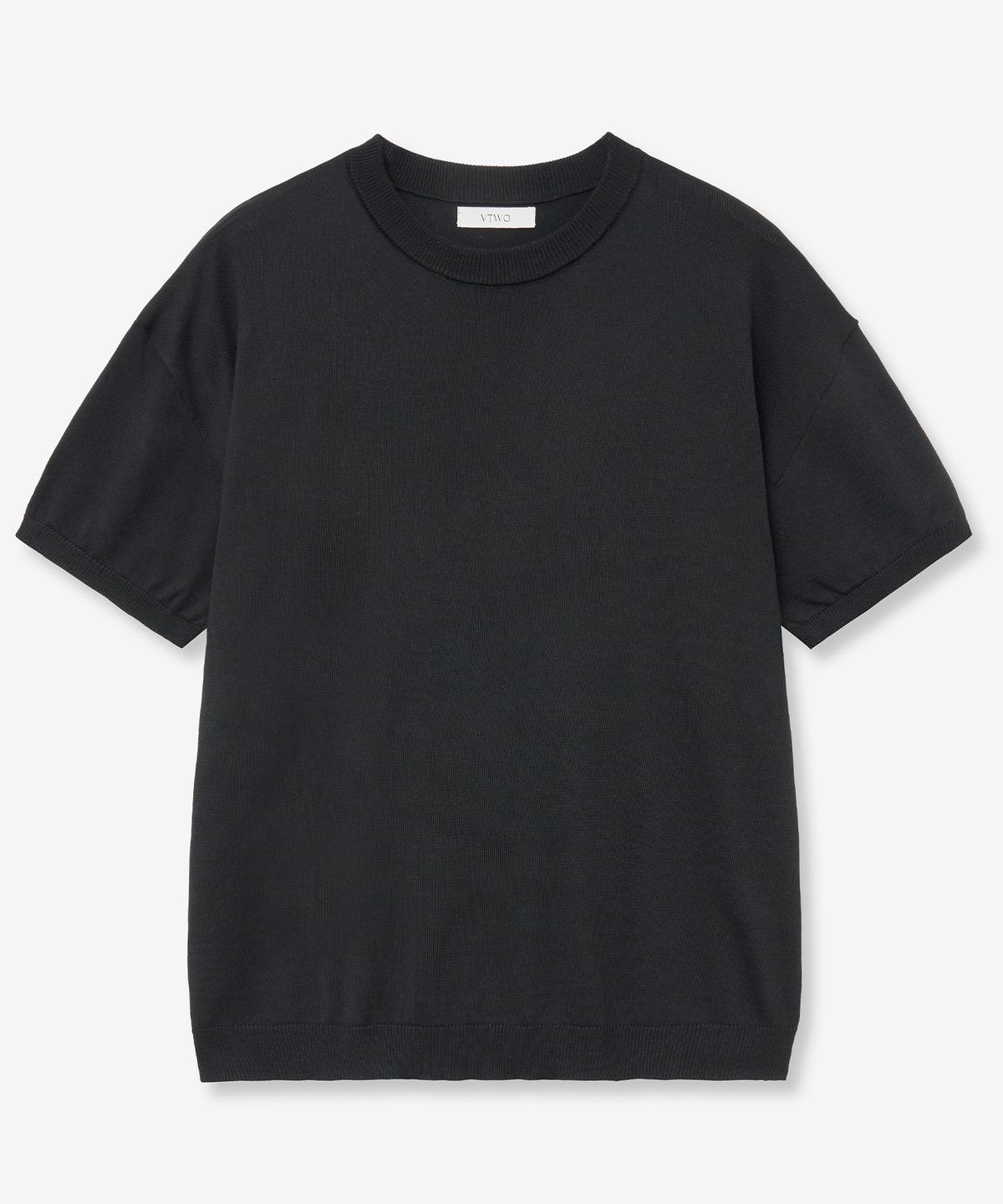 브이투(VTWO) 쿨 워셔블 라운드 넥 하프 니트 (BLACK)
