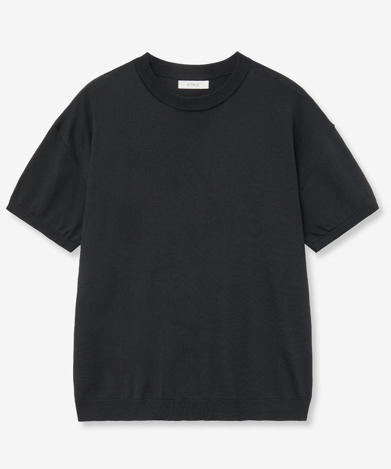 쿨 워셔블 라운드 넥 하프 니트 (BLACK)