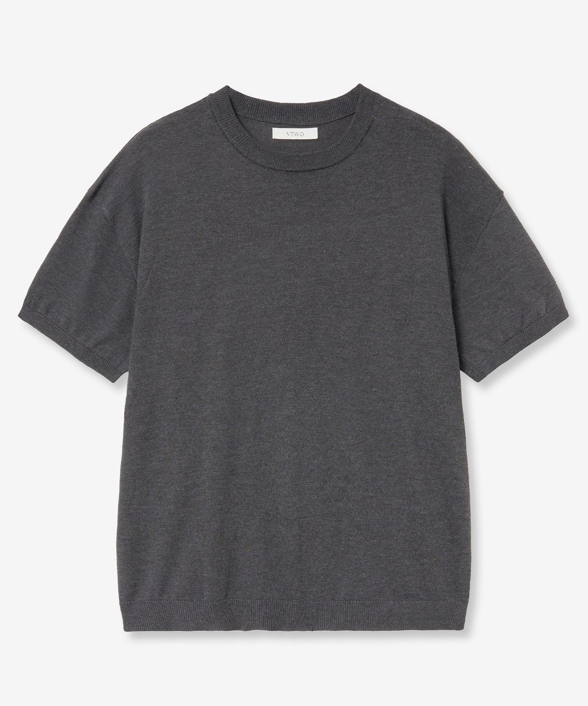 브이투(VTWO) 쿨 워셔블 라운드 넥 하프 니트 (CHARCOAL)