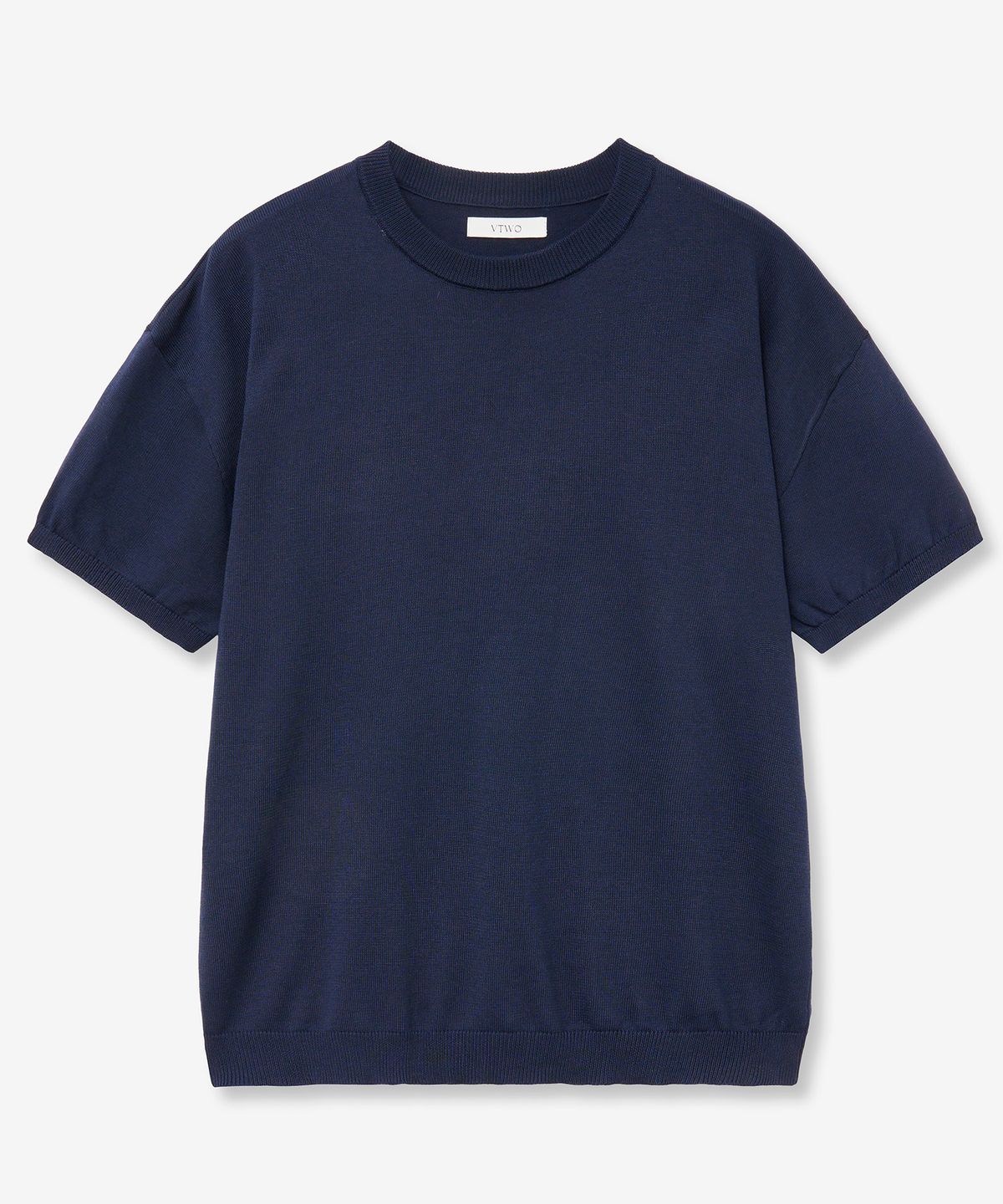 브이투(VTWO) 쿨 워셔블 라운드 넥 하프 니트 (NAVY)