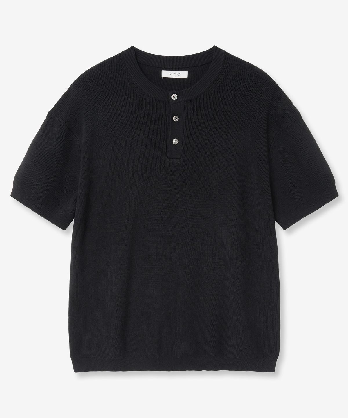 브이투(VTWO) 워셔블 헨리넥 하프 니트 (BLACK)