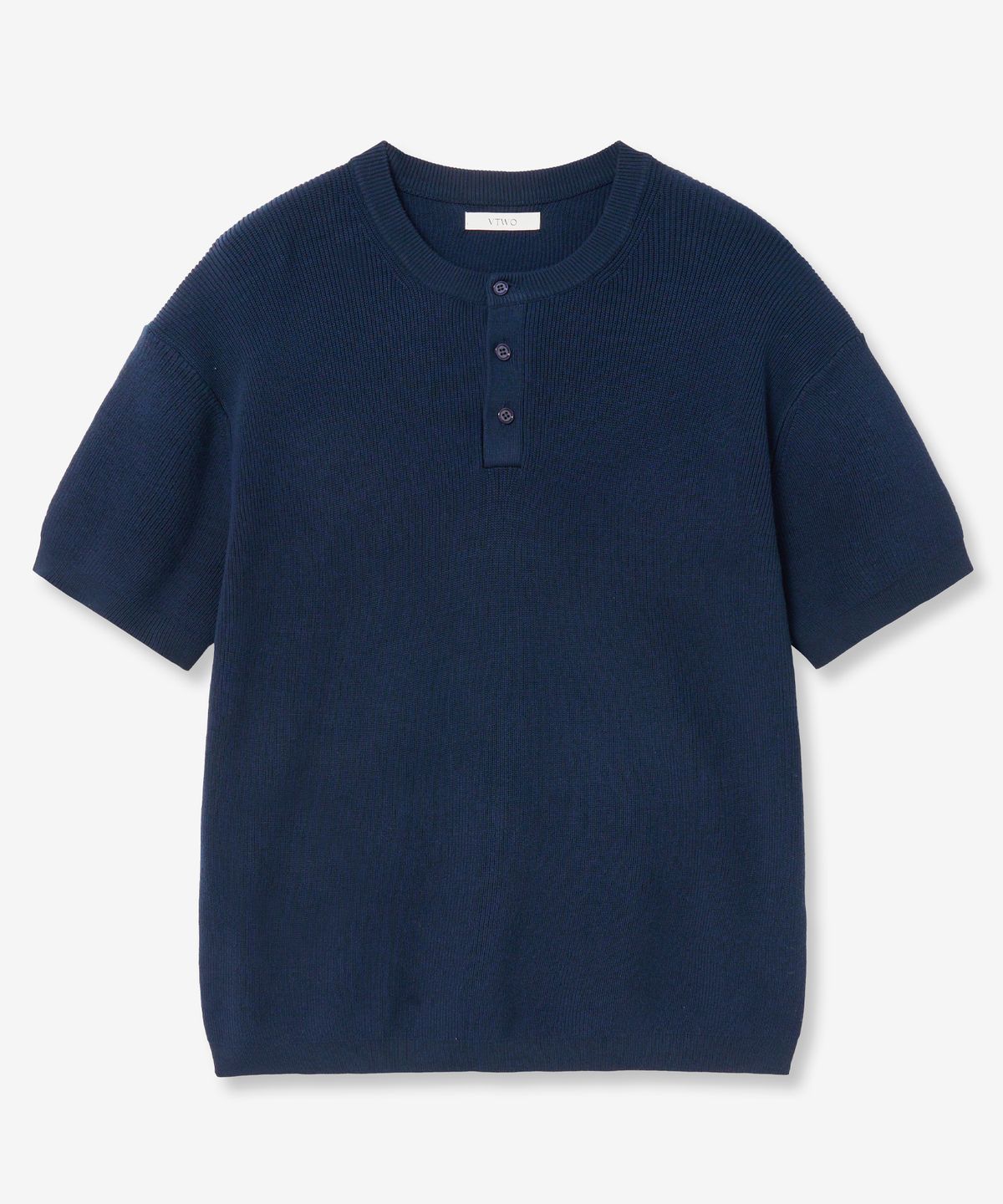 브이투(VTWO) 워셔블 헨리넥 하프 니트 (NAVY)