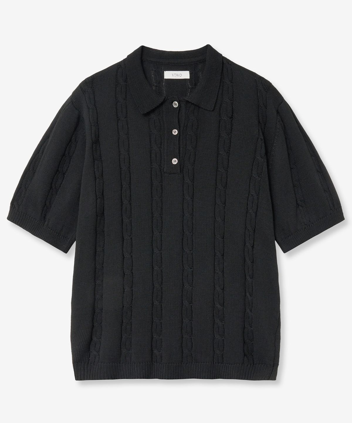 브이투(VTWO) 쿨 워셔블 케이블 폴로 니트 (BLACK)