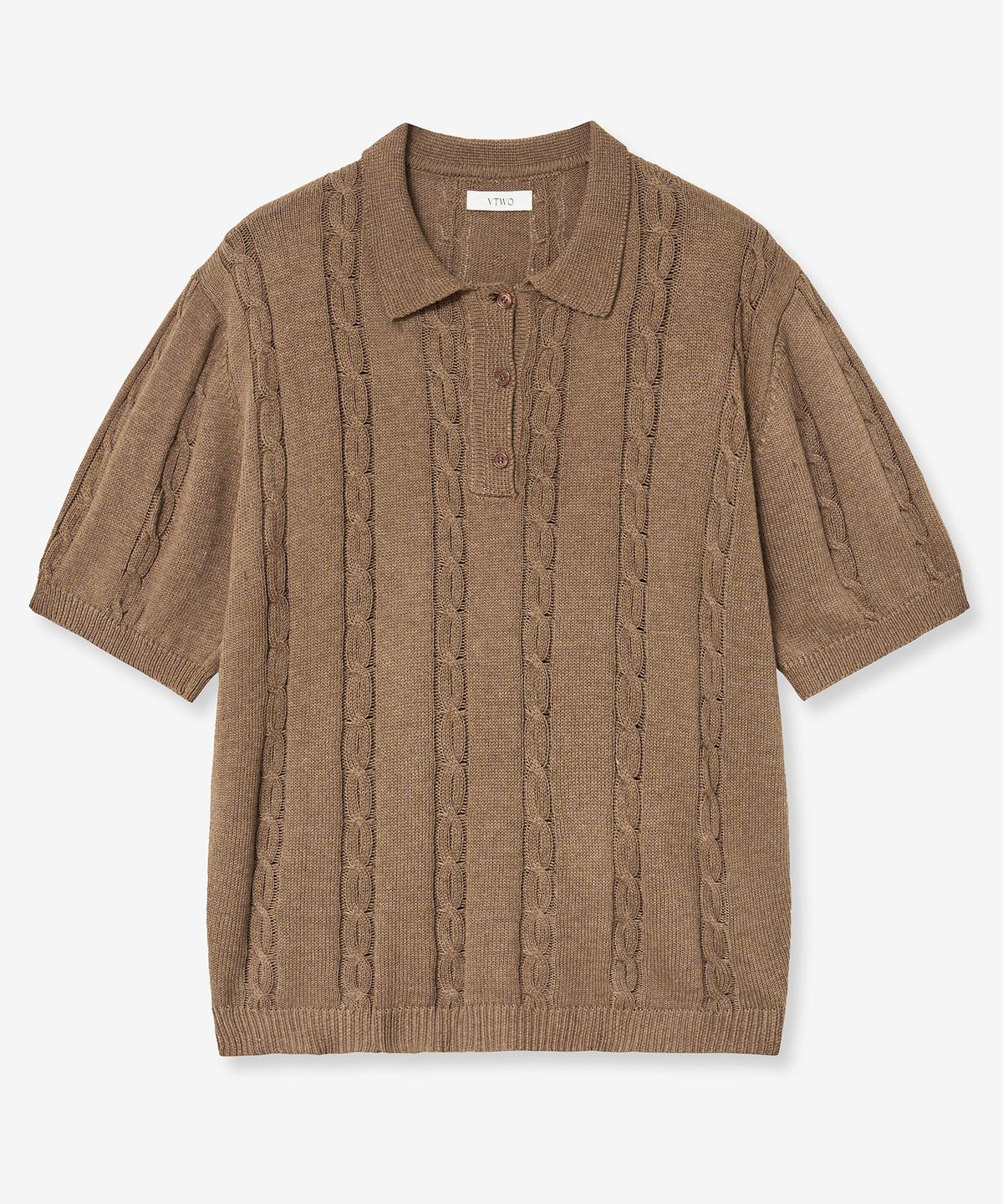 브이투(VTWO) 쿨 워셔블 케이블 폴로 니트 (BROWN)