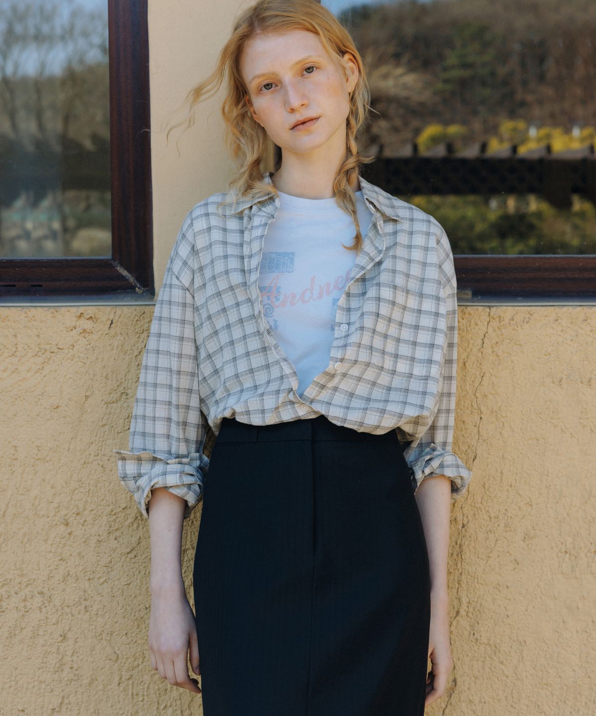 앤니즈(ANDNEEDS) Boho check shirt (beige)