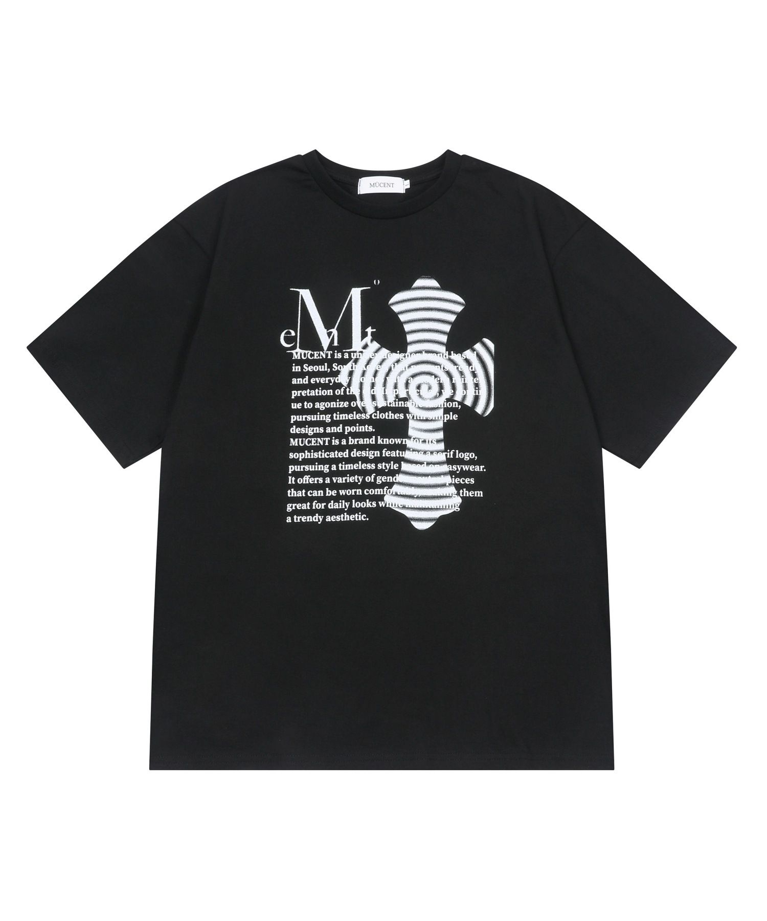 MUSINSA | MUCENT Silk Cross Lettering Short Sleeve T-shirt