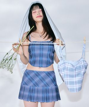 체크 뷔스티에 비키니 세트 [NAVY]