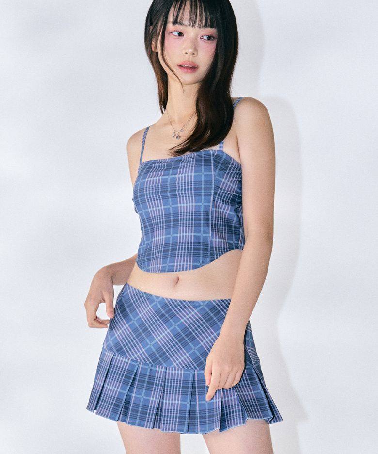 체크 뷔스티에 비키니 세트 [NAVY]