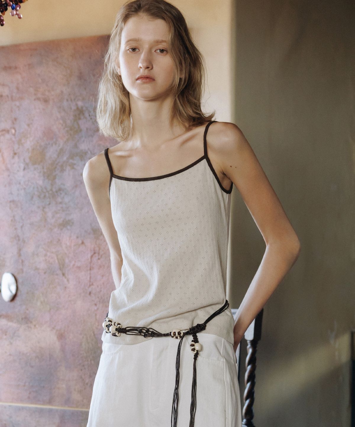 앤니즈(ANDNEEDS) Punching ringer sleeveless (oatmeal)