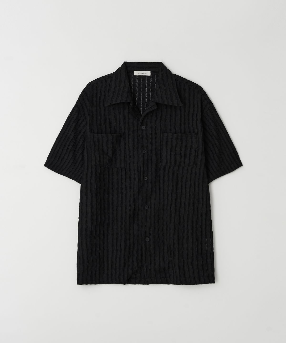 조질롱(JOJILONG) JN160 Crochet Open Collar 1/2 Shirt - BLACK