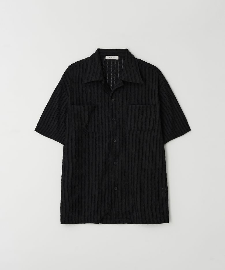 JN160 Crochet Open Collar 1/2 Shirt - BLACK
