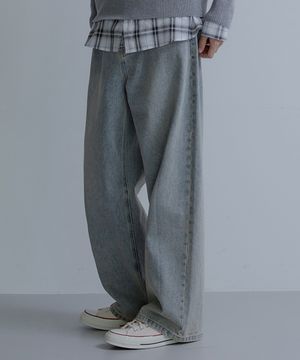 와이드 워싱 데님 팬츠 [라이트블루]