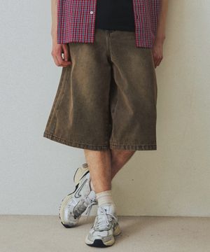 사이드 절개 워싱 버뮤다 숏 팬츠 [브라운]