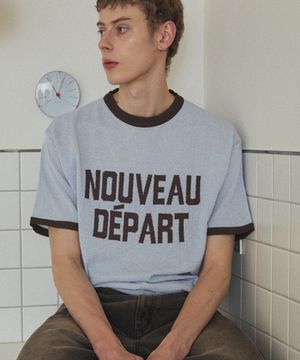 레터링 반팔 배색 링거티 [블루]