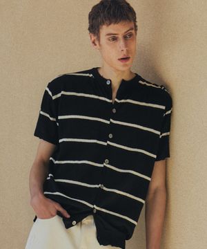 썸머 스트라이프 라운드 반팔 가디건 [블랙]