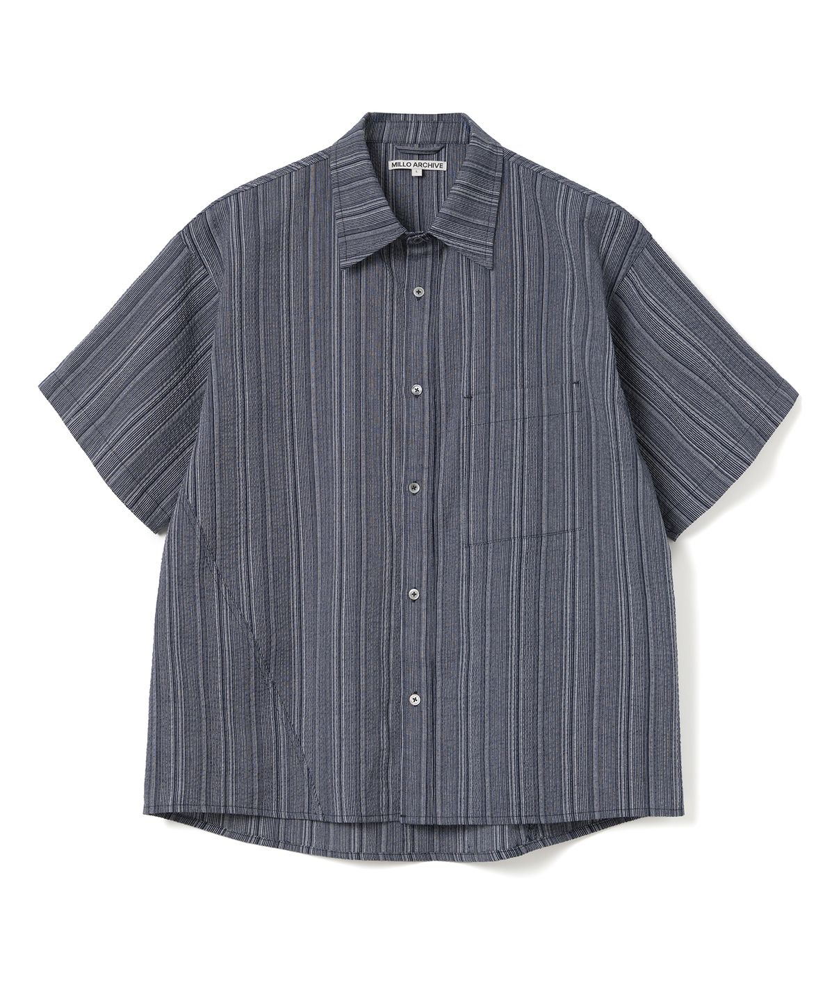 밀로 아카이브(MILLO ARCHIVE) 트위스티드 하프 셔츠 [스트라이프 네이비]