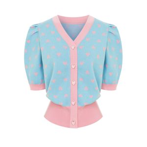 하트패턴배색퍼프니트_I5B-CKN019