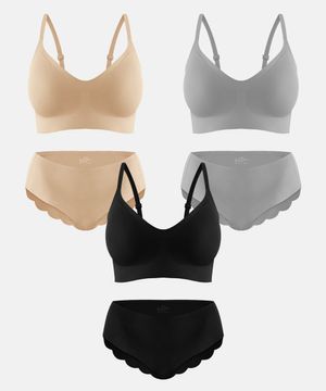 [3PACK] 브이 착착 편해 심리스 브라+팬티 세트