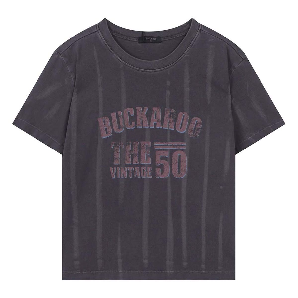 버커루(BUCKAROO) 여성 20수 싱글 빈티지 로고 크롭 반팔 티셔츠 차콜 그레이