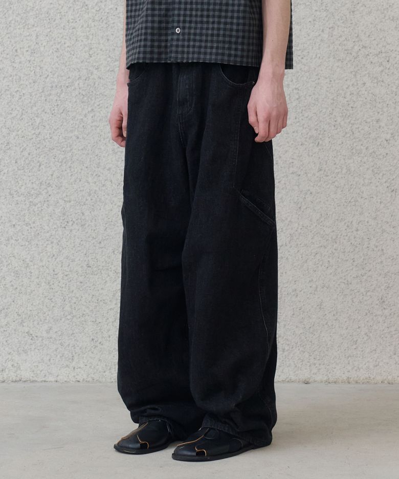 side line cargo denim pants (black)