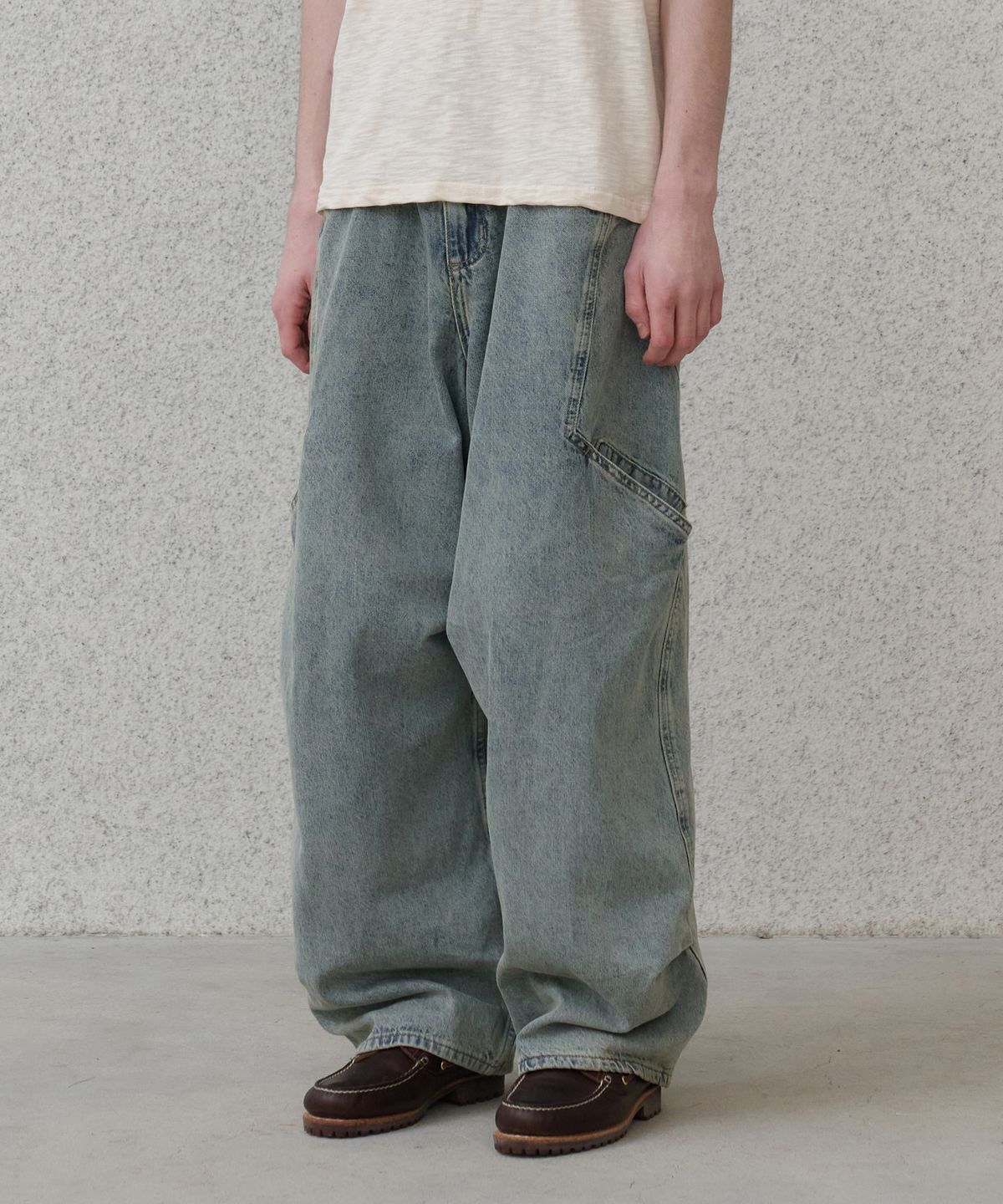 노운(NOUN) side line cargo denim pants (light blue)