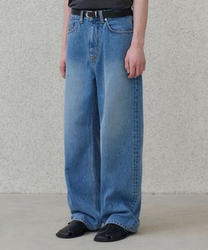 straight denim pants (mid blue)