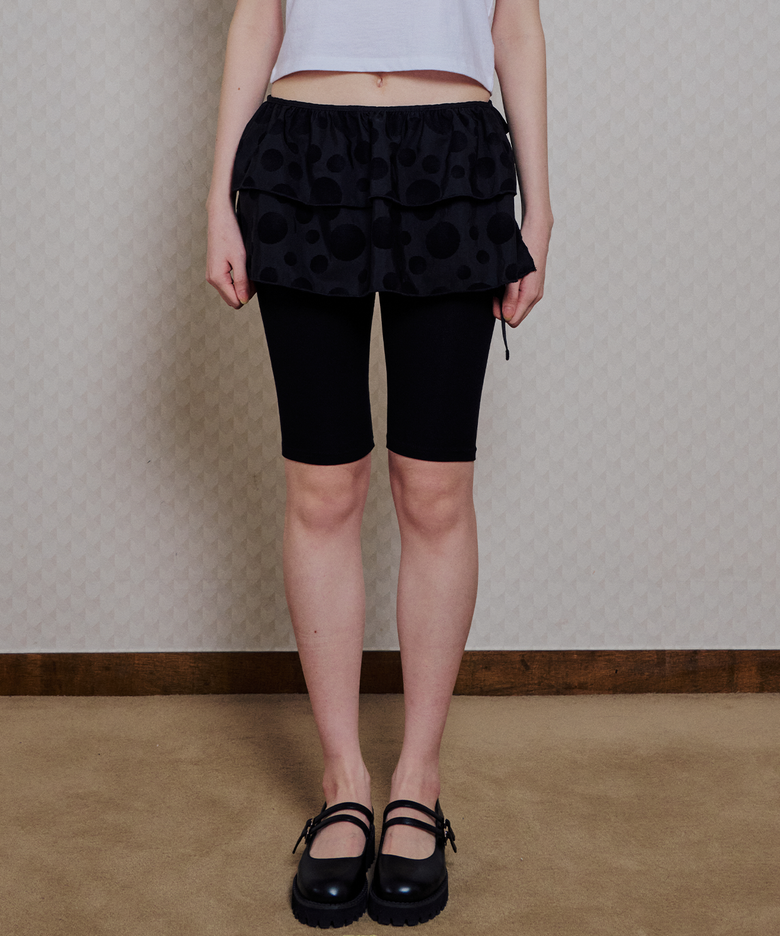 BLACK DOTTED LAYERED WRAP SHORT SKIRT
