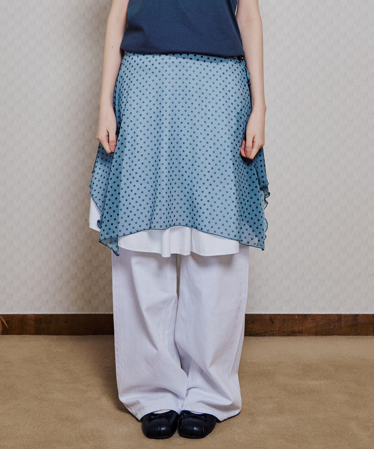 ★25SS新作★ITZAVIBE★SKYBLUE DOTTED LAYERED WRAP MIDI SKIRT SKYBLUE DOTTED LAYERED WRAP MIDI SKIRT - ITZAVIBE | 60