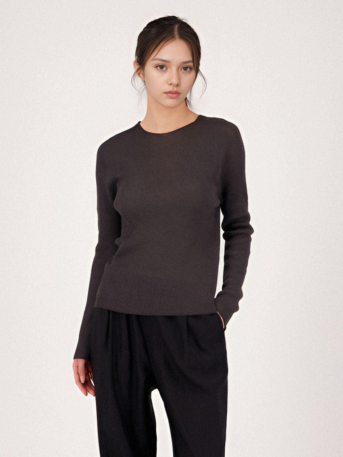 아쿠드(ACUD) Long Sleeve Ribbed Linen Knit _Charcoal