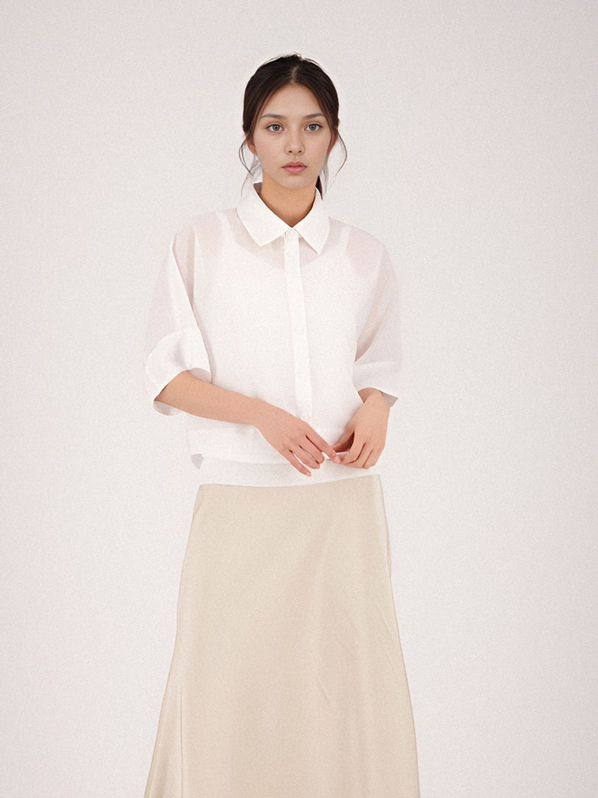 아쿠드(ACUD) See Through Cropped Shirt _White