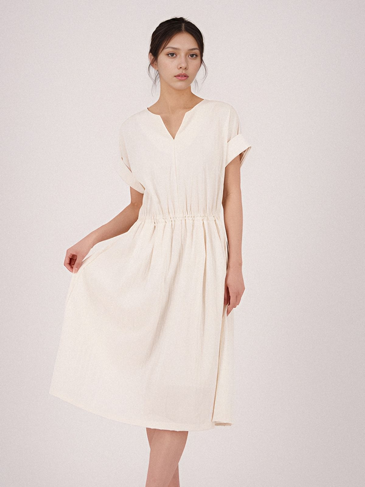 아쿠드(ACUD) Sleeve Detail Slit Dress _Ivory