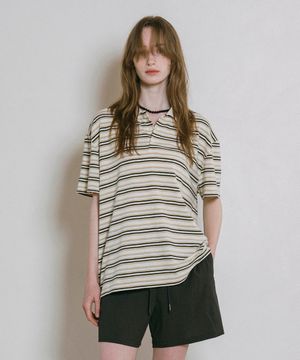 A3522 멀티 스트라이프 피케 티셔츠_Yellow