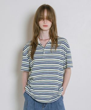 A3522 멀티 스트라이프 피케 티셔츠_Blue