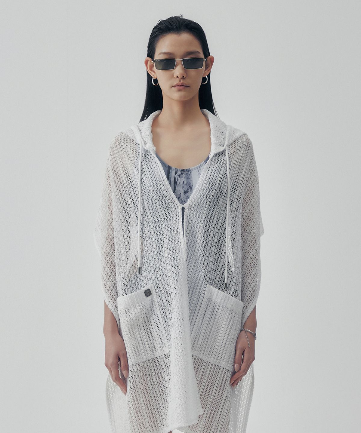 트리밍버드(TREEMINGBIRD) Lace Cover-up Hoodie [ White ]